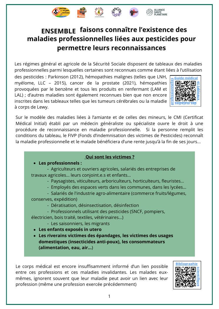 Aperçu de la lettre d'info maladies professionnelles, version avec QR codes